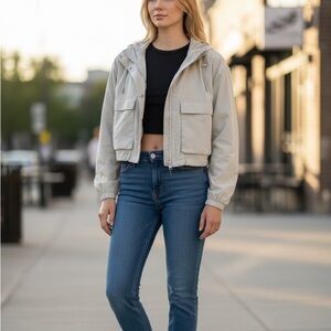 Fabletics Cropped Hooded Utility Jacket – Gray